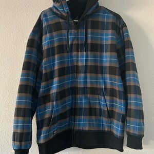 Dickies Men's Blue and Black Plaid Fleece Lined Hooded Jacket/sweatshirt